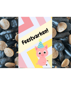 cadeaupakket feestvarken vol met mix van zoete en zoute dropjes